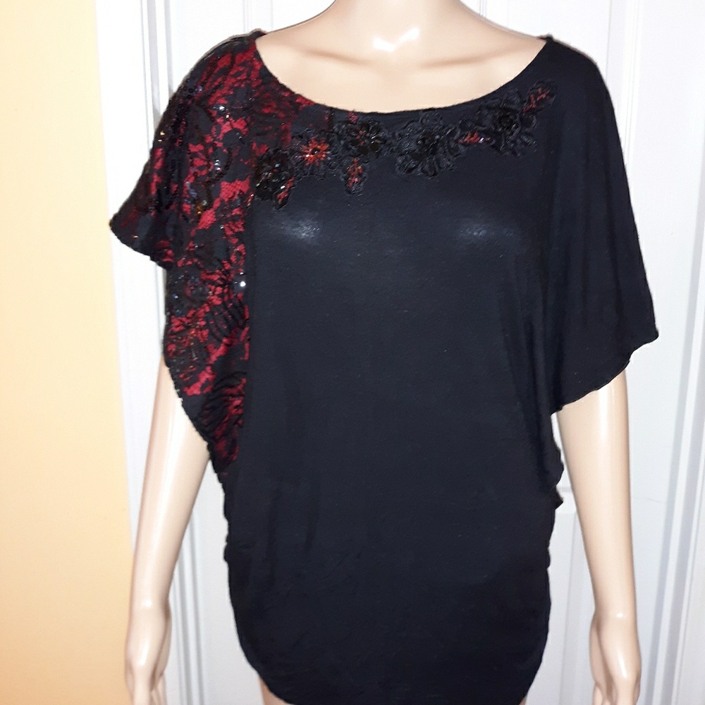 Stunning red and black embellished tunic